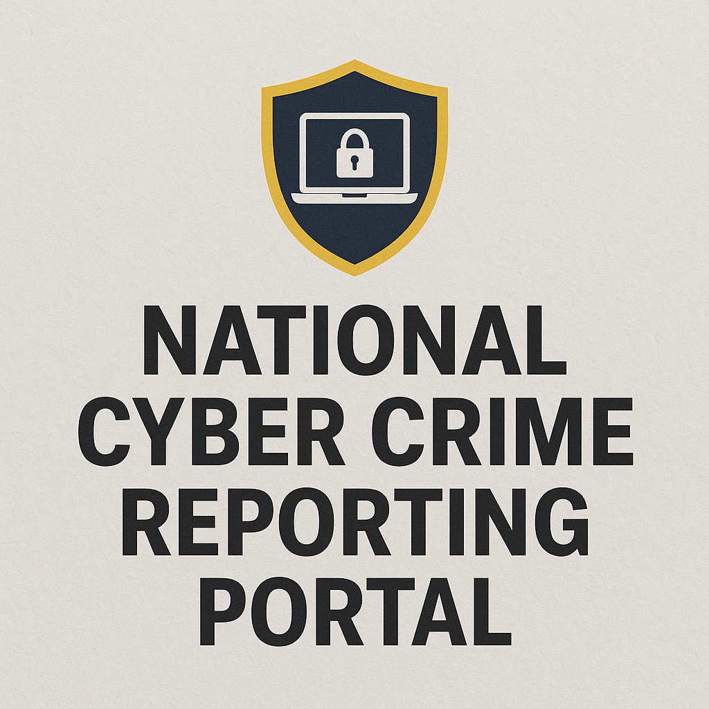 Official National Cyber Crime Reporting Portal logo with a blue and gold shield containing a laptop and lock icon, symbolizing cybersecurity and online safety.